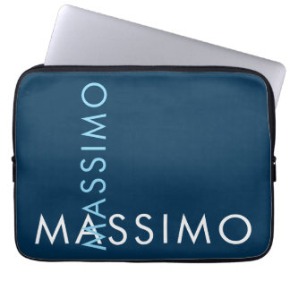 Modern Minimalist Elegant Plain Prussian Blue Name Laptop Sleeve