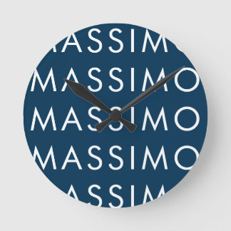 Modern Minimalist Elegant Plain Prussian Blue Name Round Clock