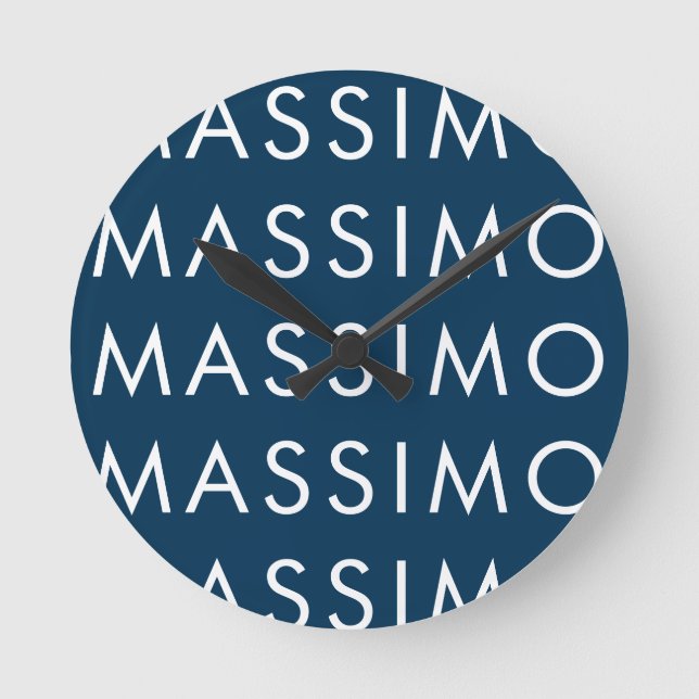 Modern Minimalist Elegant Plain Prussian Blue Name Round Clock (Front)