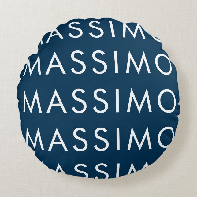 Modern Minimalist Elegant Plain Prussian Blue Name Round Pillow (Front)