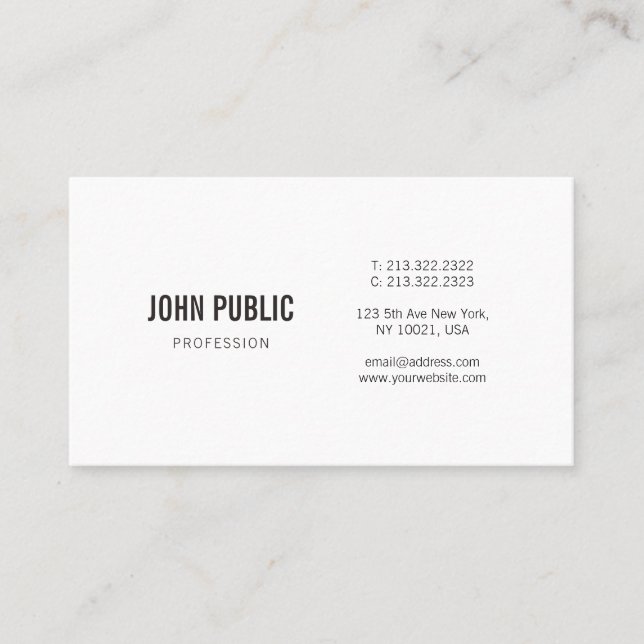Modern Minimalist Elegant Professional Plain Luxe Business Card (Front)