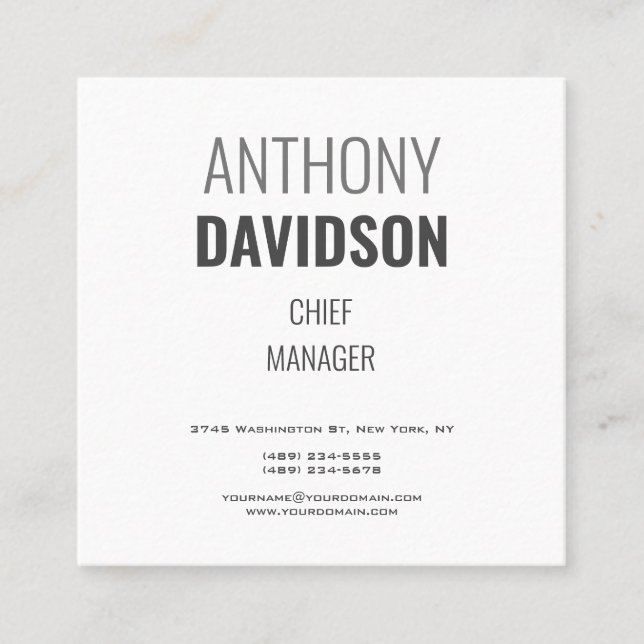 Modern Minimalist Elegant Professional Square Business Card (Front)