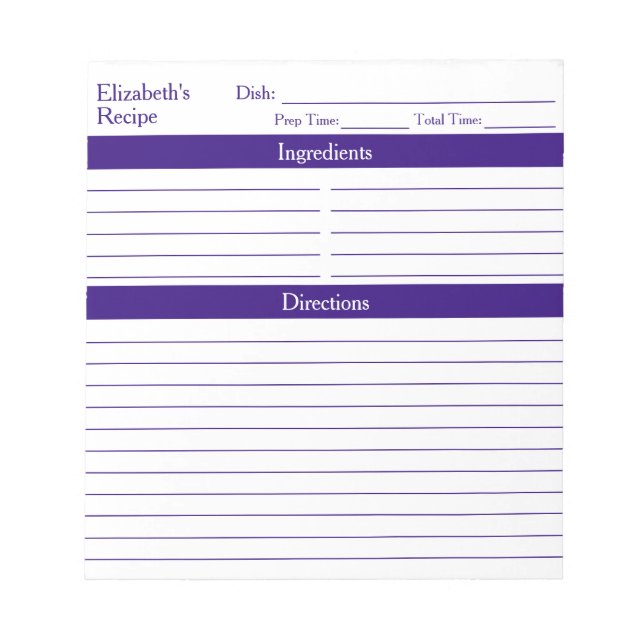 Modern Minimalist Elegant Purple Recipes Notepad (Front)