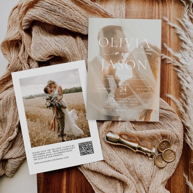 Modern Minimalist Elegant QR Code Photo Wedding Invitation (Creator Uploaded)