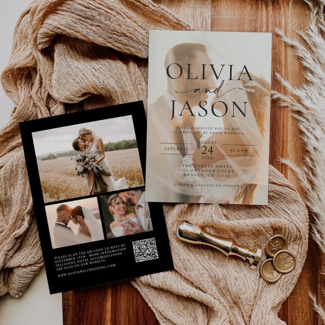Modern Minimalist Elegant QR Code Photo Wedding Invitation (Creator Uploaded)