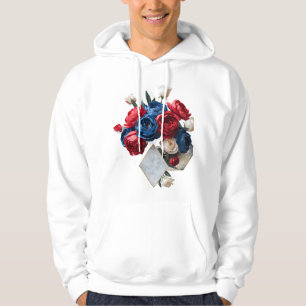 Modern minimalist elegant Red and Blue Rose Art Hoodie