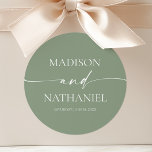 Modern Minimalist Elegant Sage Green Wedding Classic Round Sticker<br><div class="desc">These are Modern Minimalist Elegant Sage Green Wedding Party Favour Stickers!</div>