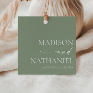 Modern Minimalist Elegant Sage Green Wedding Favour Tags