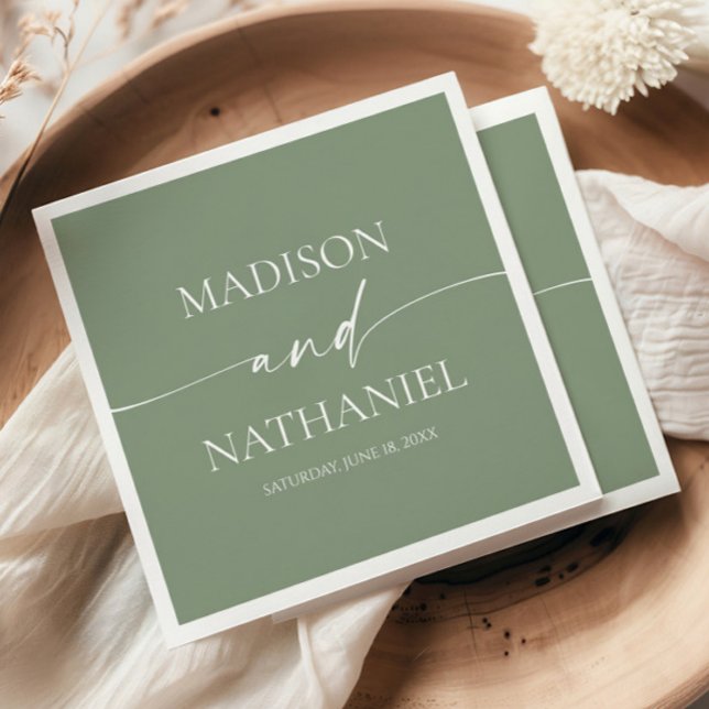 Modern Minimalist Elegant Sage Green Wedding Napkin (Creator Uploaded)