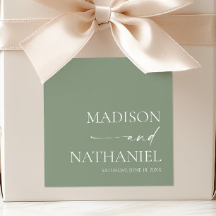 Modern Minimalist Elegant Sage Green Wedding Square Sticker