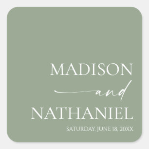 Modern Minimalist Elegant Sage Green Wedding Square Sticker