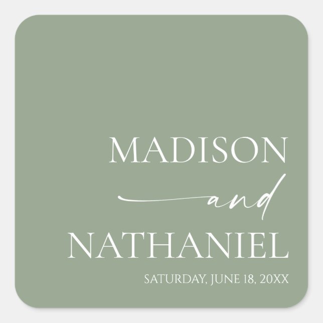 Modern Minimalist Elegant Sage Green Wedding Square Sticker (Front)