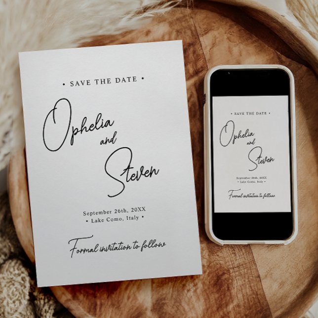 Modern Minimalist Elegant Script Wedding Save The Date (Creator Uploaded)