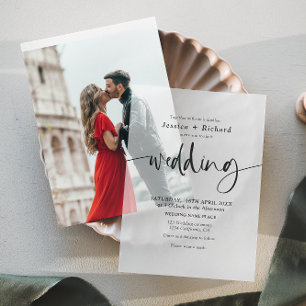 Modern Minimalist Elegant Script Wedding  Vellum Invitations