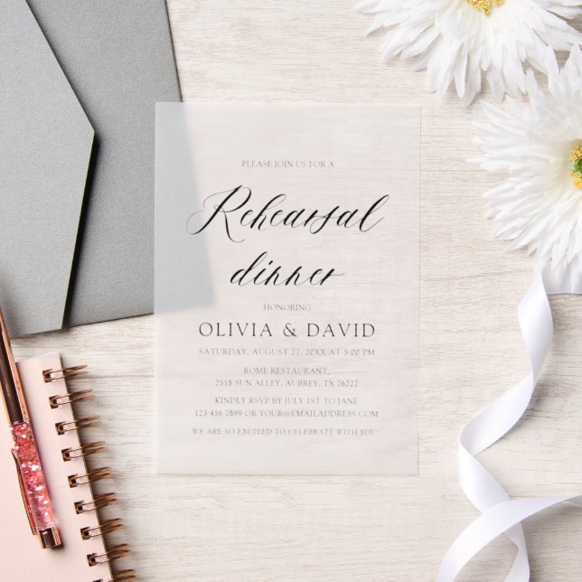 Modern Minimalist Elegant Simple Rehearsal Dinner Vellum Invitations (Wedding)