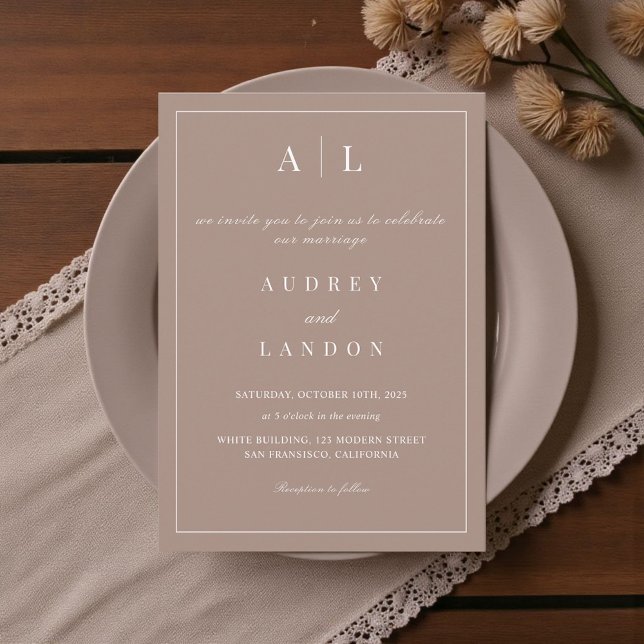 Modern Minimalist Elegant Simple Toffee Wedding Invitation (Creator Uploaded)