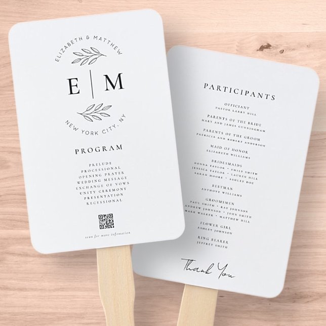 Modern Minimalist Elegant Simple Wedding Program Hand Fan (Creator Uploaded)