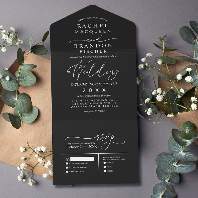 Modern Minimalist Elegant White Black Wedding All In One Invitation (Creator Uploaded)