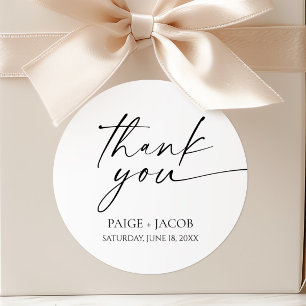 Modern Minimalist Elegant White Black Wedding Classic Round Sticker