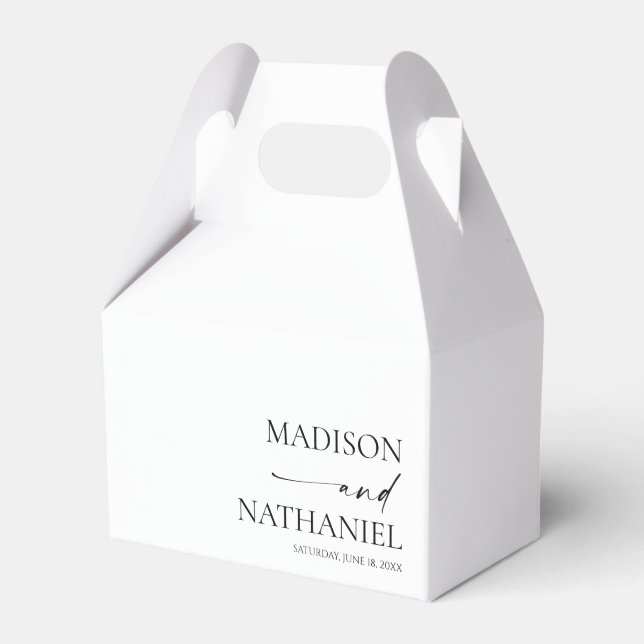 Modern Minimalist Elegant White Black Wedding Favor Box (Front Side)