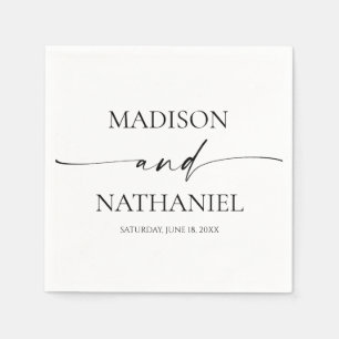 Modern Minimalist Elegant White Black Wedding Napkin