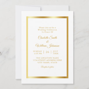 Modern Minimalist Elegant White Gold Wedding Invitation