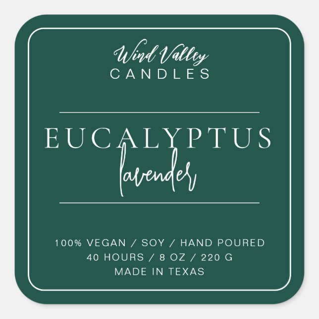 Modern minimalist emerald green candle label (Front)