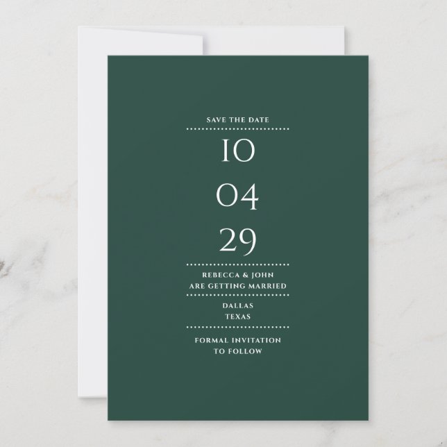 Modern Minimalist Emerald Green Wedding Save The Date (Front)
