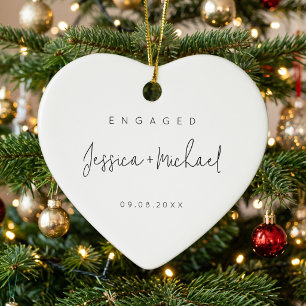 Modern Minimalist Engagement Ceramic Ornament