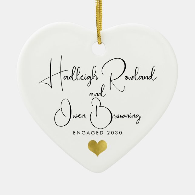 Modern Minimalist Engagement Handwritten Script  Ceramic Ornament (Front)