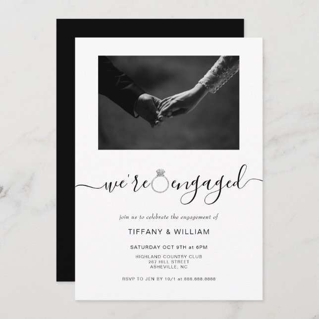 Modern minimalist engagement party invitation (Front/Back)