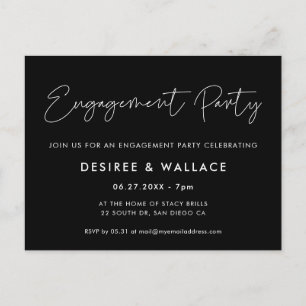 Modern minimalist engagement party invitation postcard
