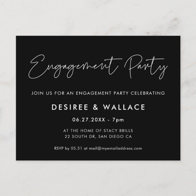 Modern minimalist engagement party invitation postcard (Front)