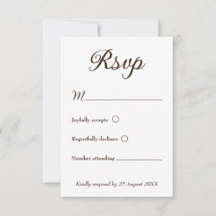 Modern Minimalist Espresso and White Wedding RSVP Card