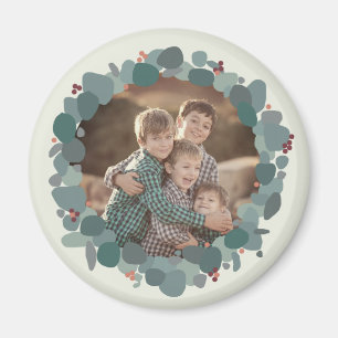 Modern minimalist eucalyptus photo wreath design magnet