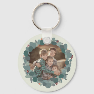 Modern minimalist eucalyptus photo wreath keychain