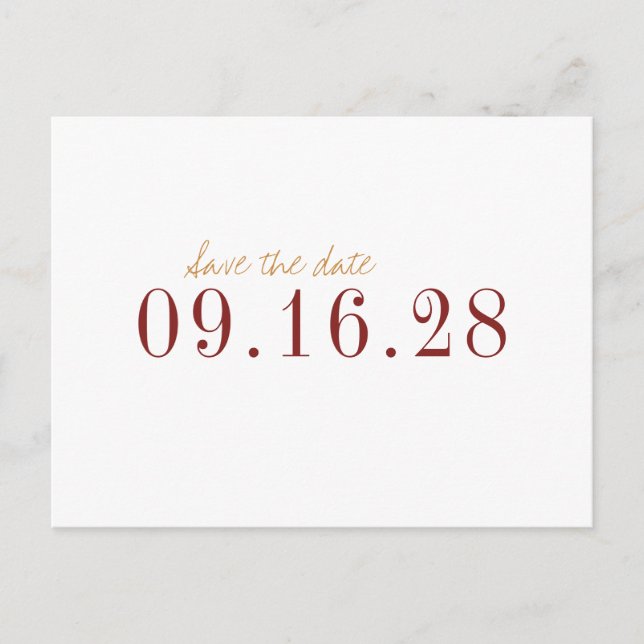 Modern minimalist fall wedding save the date announcement postcard (Front)