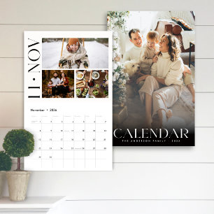 Modern Minimalist Family 3 Photo Collage Calendar