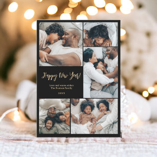 Modern minimalist family 6 photos Happy New Year Holiday Card