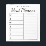 Modern Minimalist Family Meal Planner Notepad<br><div class="desc">Personalized Family Weekly Meal Planner. Create a custom meal planner for your family kitchen. Space to write meal plans for each day of the week. Also add groceries and more to the shopping list organizer. Features modern minimalist black and white design and pretty calligraphy script.</div>