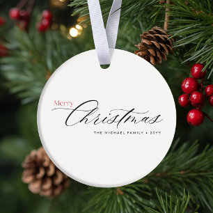 Modern Minimalist Family of Four Photo Christmas Ceramic Ornament