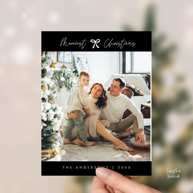 Modern Minimalist Family Photo black Bow theme Postcard (Modern Minimalist Family Photo black Bow theme Postcard )