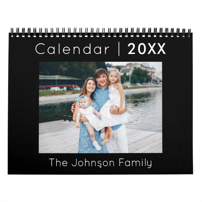 Modern Minimalist Family Photo Calendar Black (Cover)