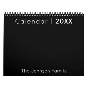Modern Minimalist Family Photo Calendar Black