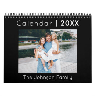 Modern Minimalist Family Photo Calendar Black