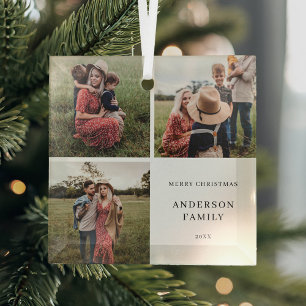 Modern Minimalist Family Photo Christmas Glass Ornament
