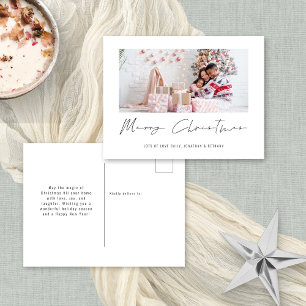 Modern Minimalist Family Photo Merry Christmas Holiday Postcard