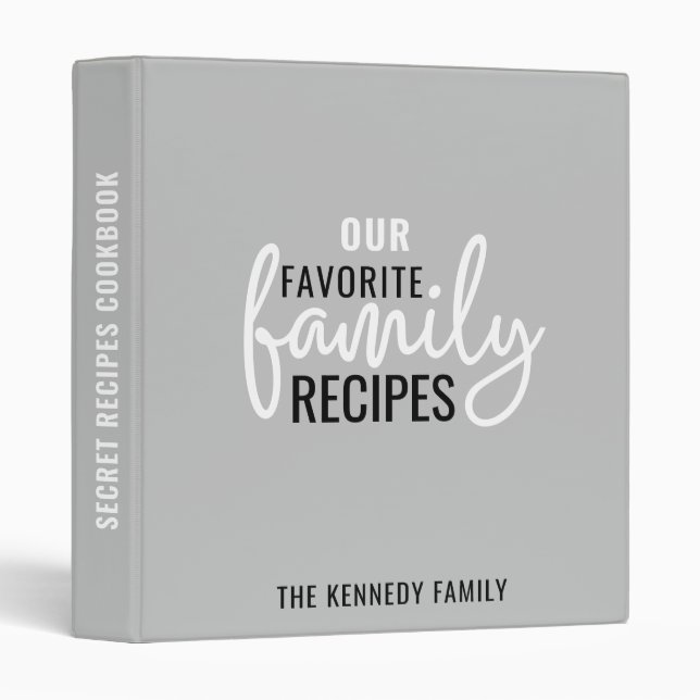 Modern Minimalist Family Recipes Grey Cookbook   Binder (Front/Spine)