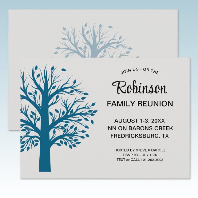 Modern Minimalist Family Reunion Ocean Blue Tree Invitation (Creator Uploaded)