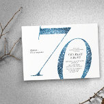 Modern minimalist faux blue glitter 70th birthday invitation<br><div class="desc">Modern minimalist 70th birthday party invitation features stylish faux blue glitter number 70 and your party details in classic serif font,   simple and elegant,  great surprise adult milestone birthday invitation.  
the background colour can be changed to any colour of your choice.</div>